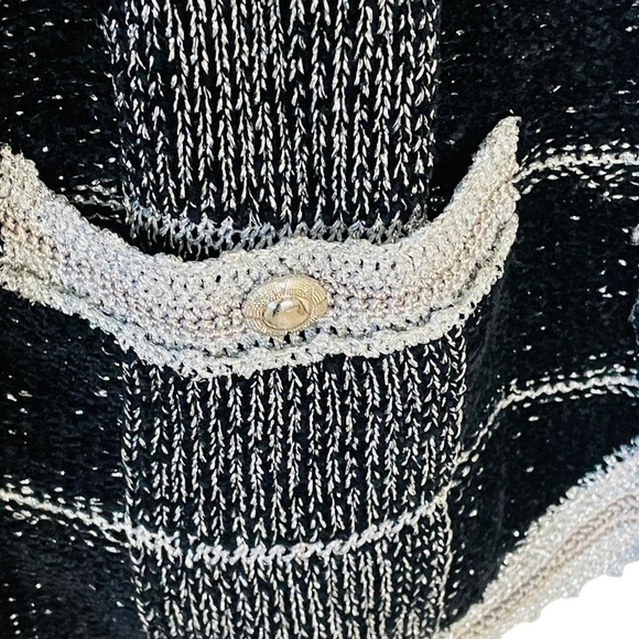 VINTAGE Black & White Plaid Silver Sparkle Cardigan Sweater SZ Small - Picture 6 of 12